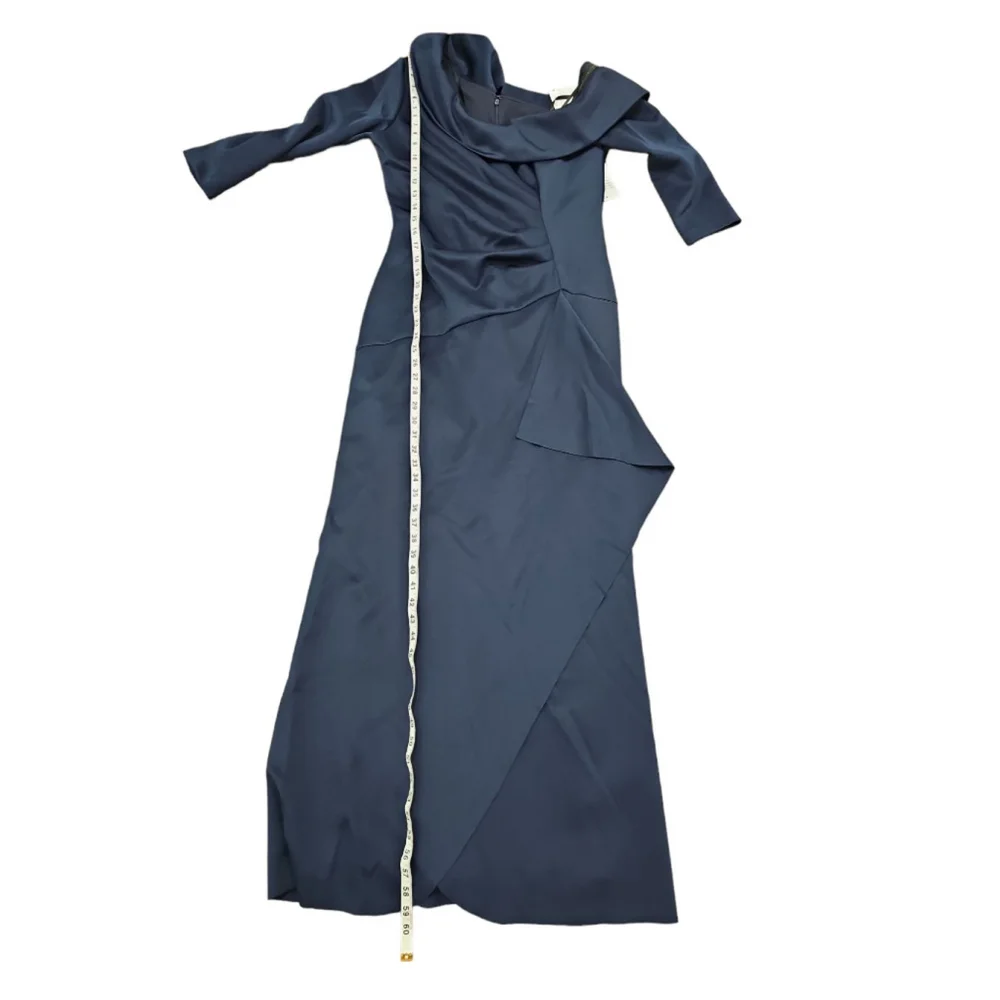 XCAPE Stretch Scuba Crepe Off-the-Shoulder Long Sleeve Mermaid Gown Navy, 16 - Picture 11 of 12